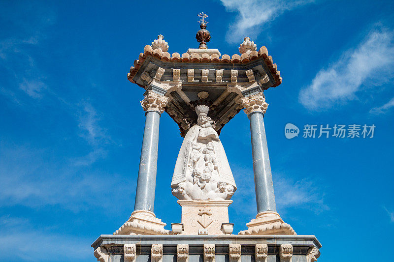 Virgin of the Forsaken Monument on Puente de la Mar (Bridge of the Sea) at Turia Riverbed Park (Jardín del Turia - Tramo VIII) in Valencia, Spain